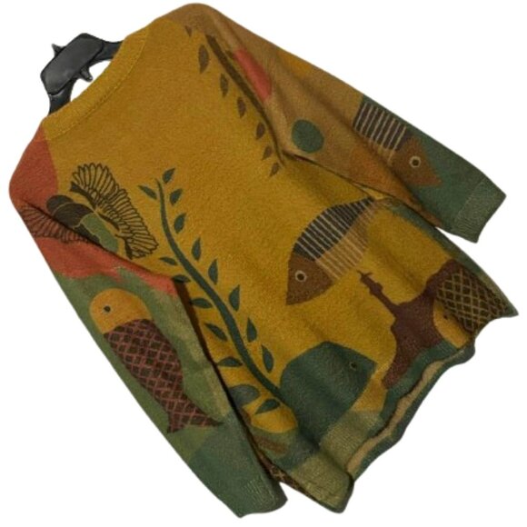 YESNO Graphic Fish Ocean Wool/Cotton Oversized Cozy Fall Sweater One Size - Picture 4 of 9